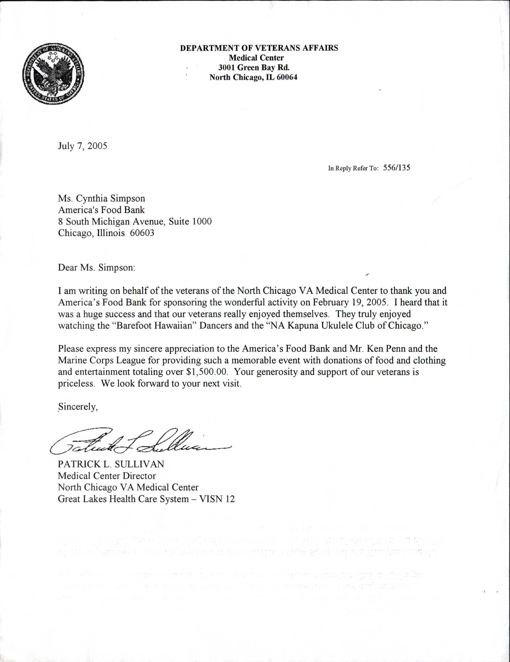 Letter of commendation from The Department of Veteran Affairs