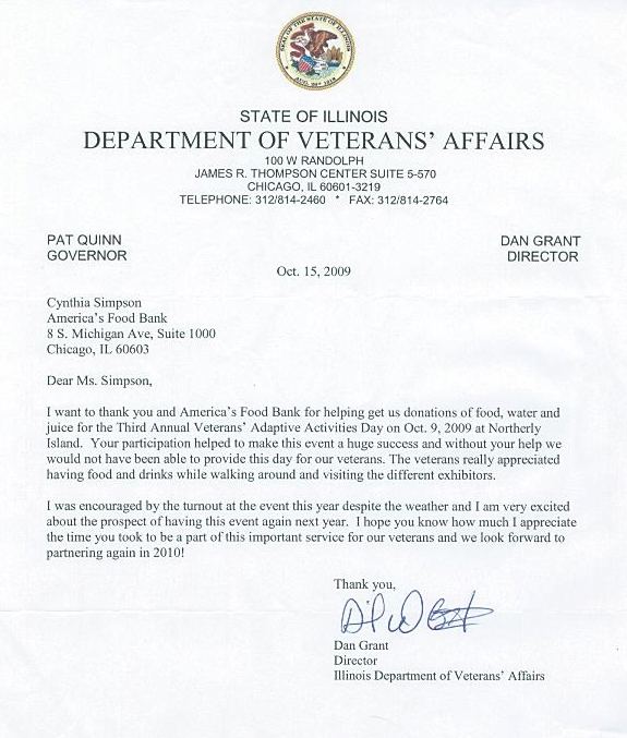 Letter of commendation from The Department of Veteran Affairs